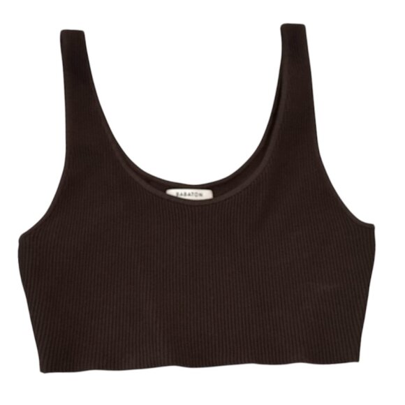 Aritzia Babaton Chocolate Brown Ribbed Sculpt Knit Crop Top Tank - Picture 1 of 7